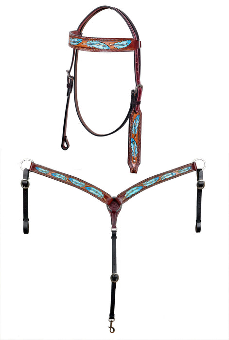 Horse Western Leather Tooled Headstall Bridle Breast Collar Tack Set 78HRBrowbandSet