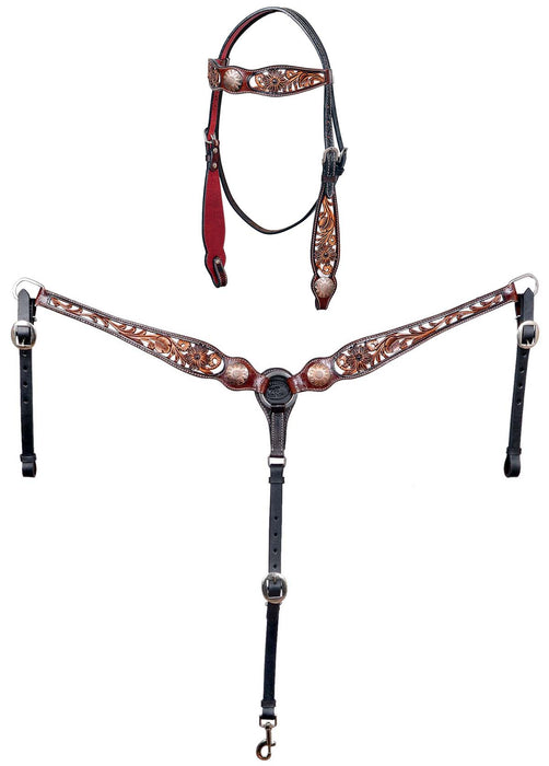Horse Horse Western Floral Tooled Hair-On Bridle & Breast Collar Tack Set 78HR83B