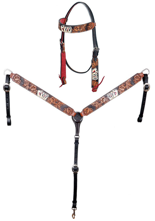 Horse Horse Western Poker Aces Floral Tooled Bridle & Breast Collar Tack Set 78HR84B