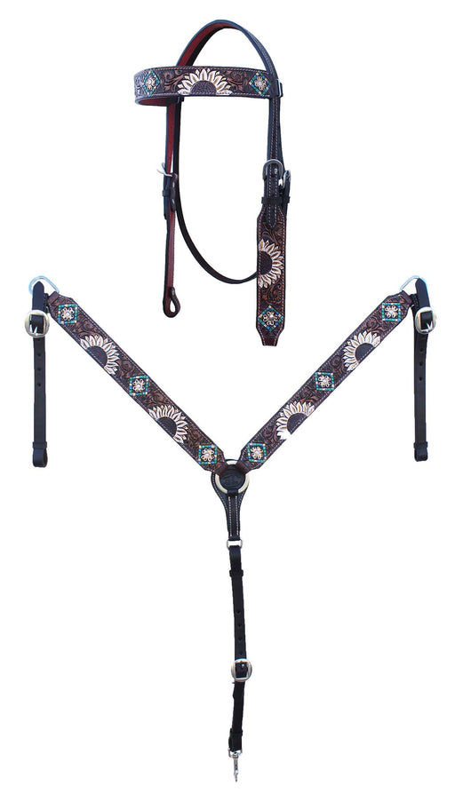 Horse Horse Western Sunflower Turquoise Aztec Bridle & Breast Collar Tack Set 78HR87B