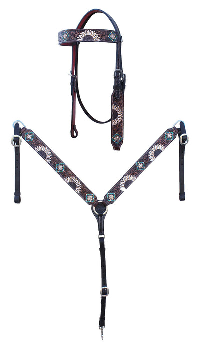 Horse Horse Western Sunflower Turquoise Aztec Bridle & Breast Collar Tack Set 78HR87B