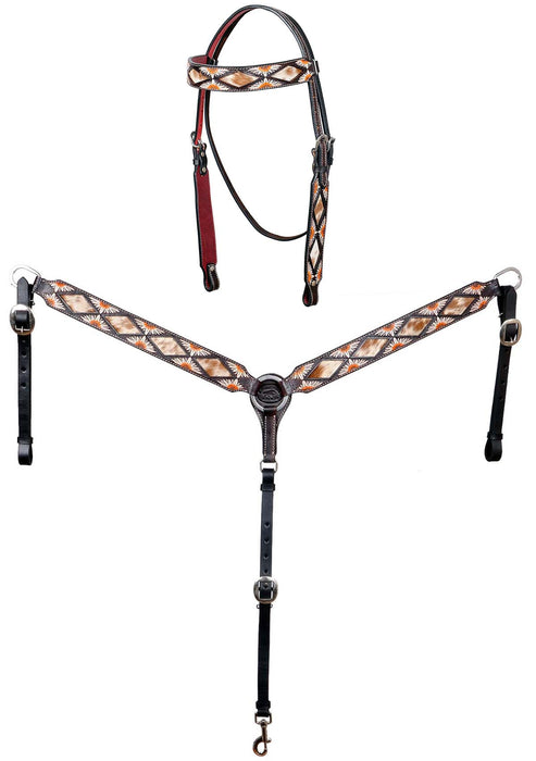 Horse Horse Western Sunflower Diamond Cowhide Inlay Bridle & Breast Collar Tack Set 78HR89B