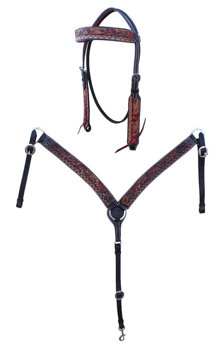 Horse Western Leather Tooled Headstall Bridle Breast Collar Tack Set 78HRBrowbandSet