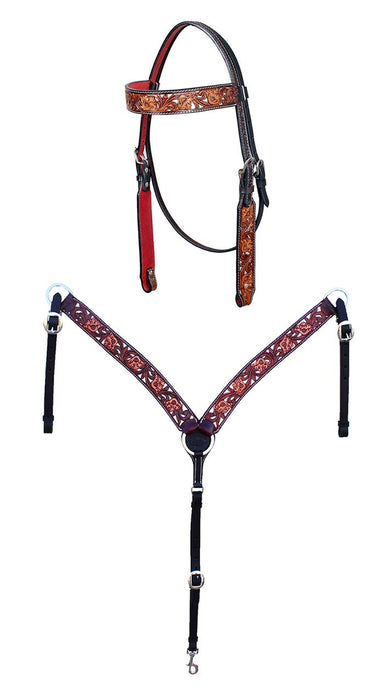 Horse Western Leather Tooled Headstall Bridle Breast Collar Tack Set 78HRBrowbandSet