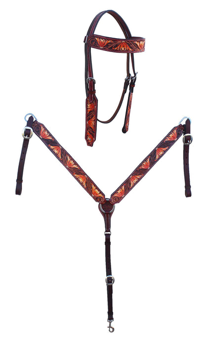 Horse Horse Western Floral Tooled Painted Bridle & Breast Collar Tack Set 78HR95B