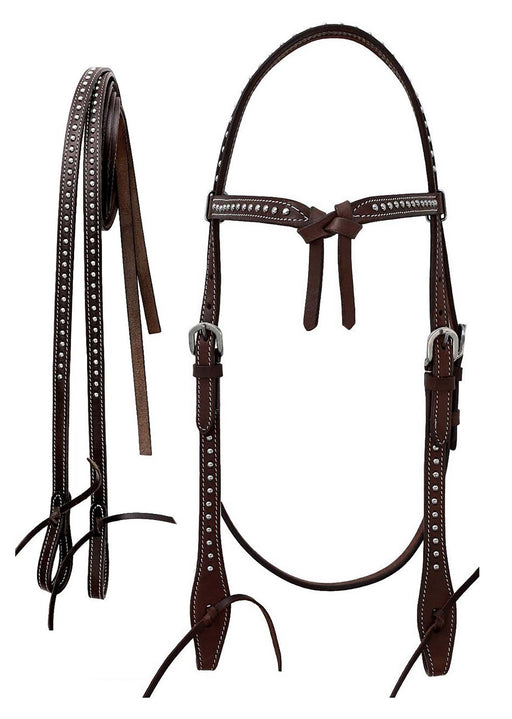 Horse Western Full-Grain Leather Studded Knotted Futurity knot Bridle with Split Reins 78J02BR