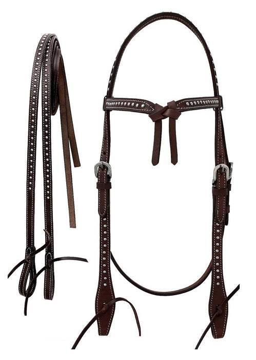 Horse Western Full-Grain Leather Studded Knotted Futurity knot Bridle with Split Reins 78J02BR