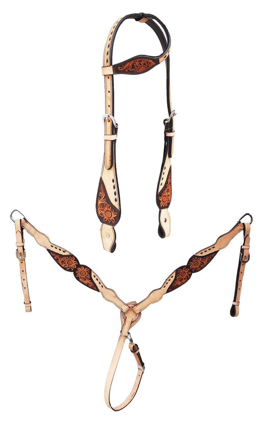 Horse  Western Tooled Leather Bridle & Breast Collar Tack Set