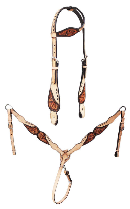 Horse  Western Tooled Leather Bridle & Breast Collar Tack Set