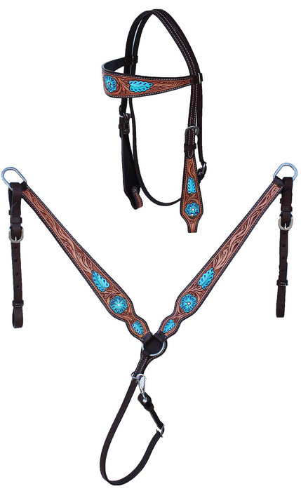 Horse  Western Tooled Leather Bridle & Breast Collar Tack Set