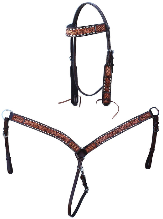 Horse  Western Tooled Leather Bridle & Breast Collar Tack Set