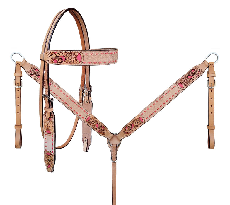 Horse  Western Tooled Leather Bridle & Breast Collar Tack Set