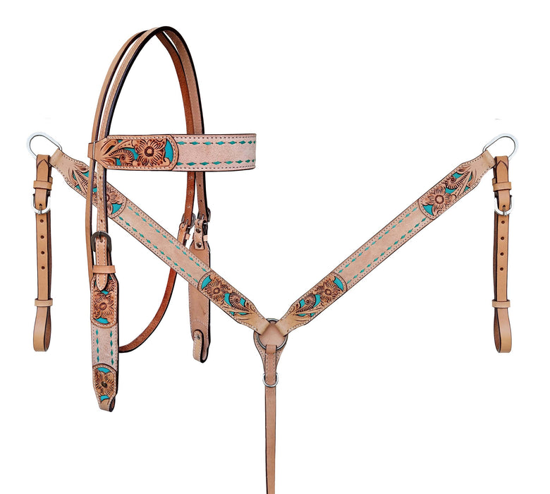 Horse  Western Tooled Leather Bridle & Breast Collar Tack Set