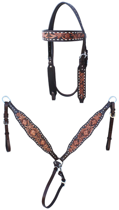 Horse  Western Tooled Leather Bridle & Breast Collar Tack Set