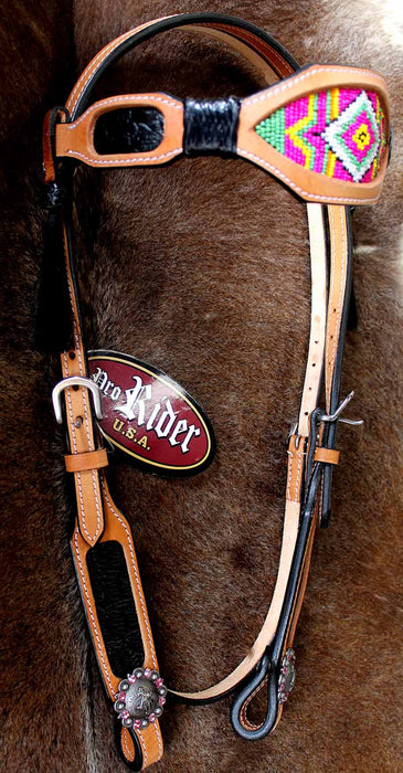 Horse Show Bridle Western Leather Headstall Hand Beaded Tack Rodeo 7901H