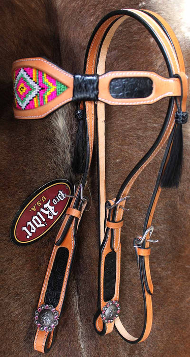 Horse Show Bridle Western Leather Headstall Hand Beaded Tack Rodeo 7901H
