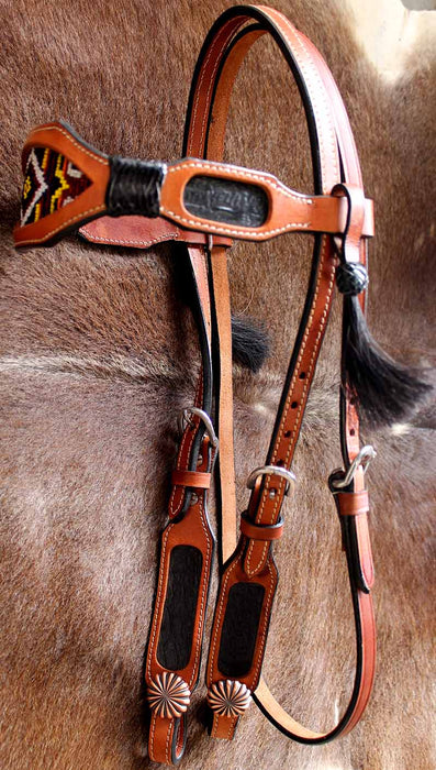 Horse Show Bridle Western Leather Headstall Hand Beaded Tack Rodeo Brown 7905H