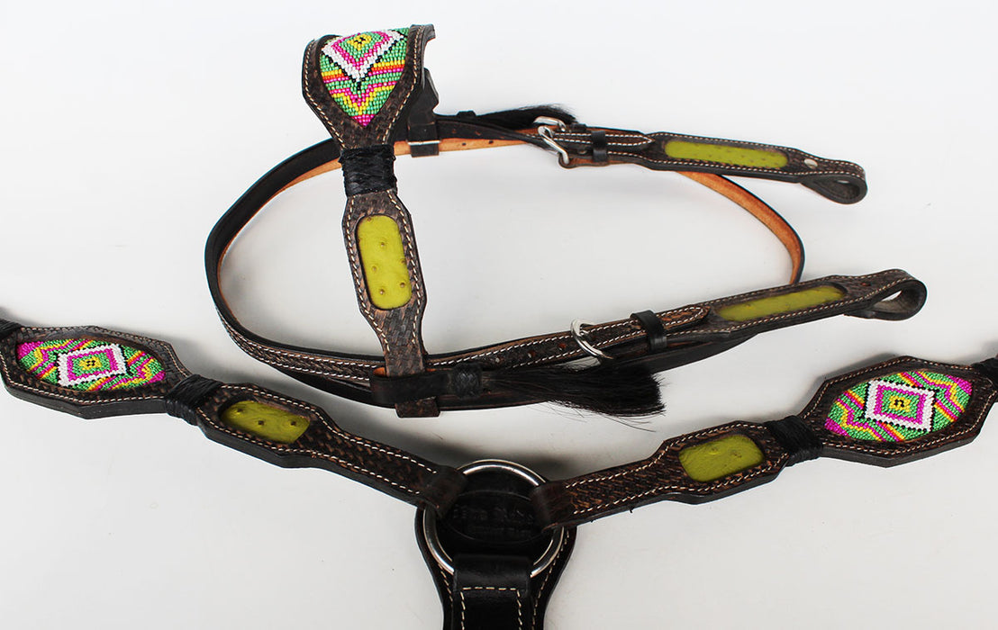 Horse Show Bridle Western Leather Headstall Breast Collar 7907