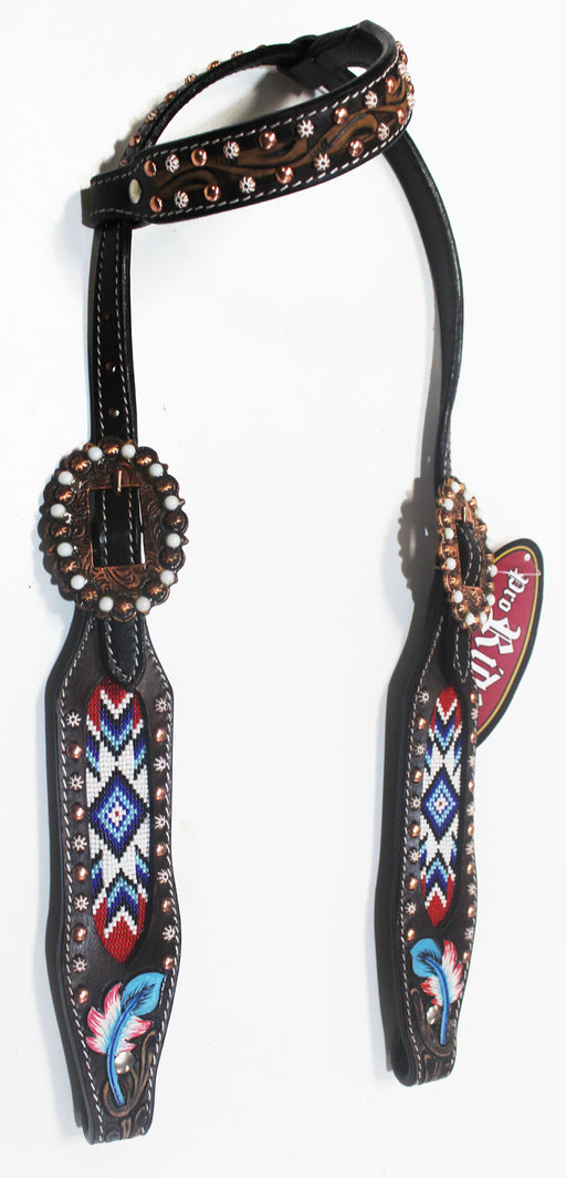 Horse Show Bridle Western Leather Headstall Beaded tack Rodeo  79101HA