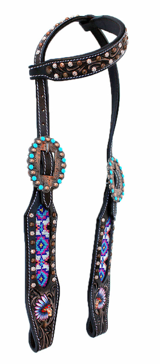 Horse Show Bridle Western Leather Headstall Pink Brown Tack 79105HA