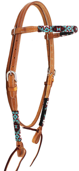 Pony Horse Show Bridle Western Leather Browband Beaded 79109HB1-P