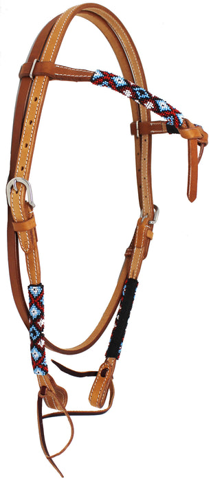 Horse Show Bridle Western Leather Tack Knotted Beaded Browband Headstall 79110HB