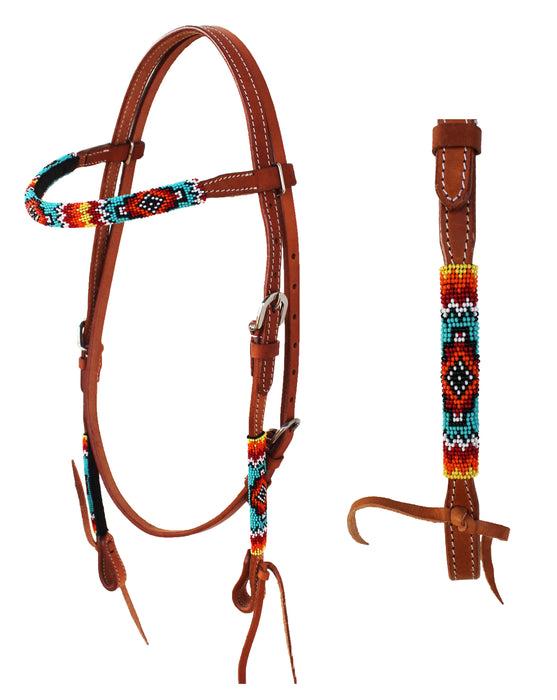 Horse Show Bridle Western Leather Beaded Browband Headstall Tie Ends 79113HB1