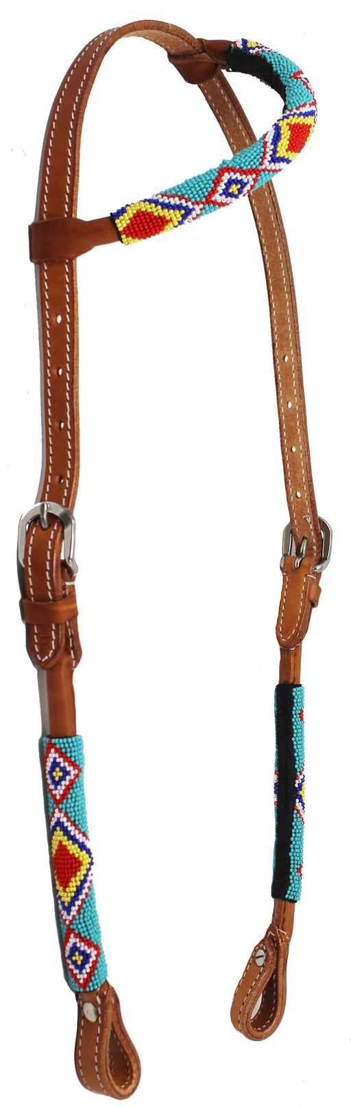 Horse Show Bridle Western Leather Tack Beaded One Ear Headstall 79114HA