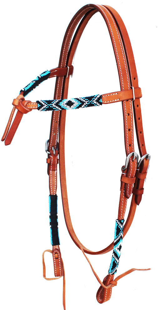 Horse Show Bridle Western Leather Knotted Beaded Headstall Browband 79115-118