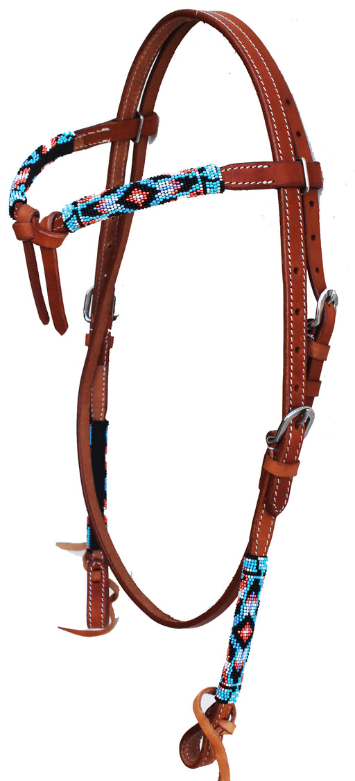 Horse Show Bridle Western Leather Knotted Beaded Headstall Browband 79115-118