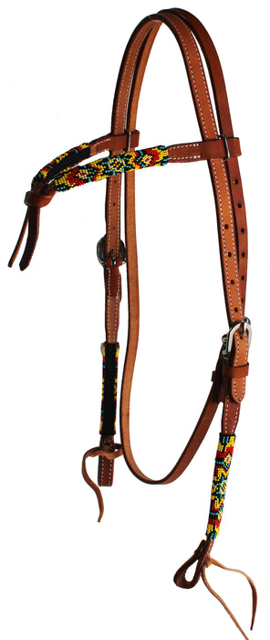 Horse Show Bridle Western Leather Knotted Beaded Headstall Browband 79115-118
