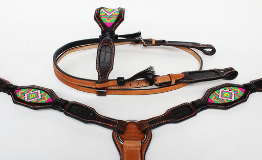 Horse Show Bridle Western Leather Headstall Breast Collar 7924B