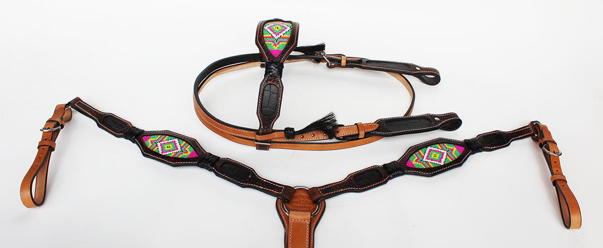 Horse Show Bridle Western Leather Headstall Breast Collar 7924B