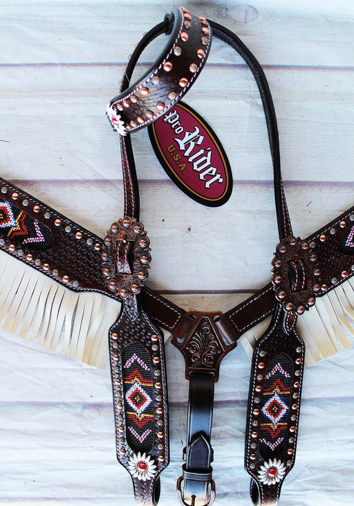 Horse Show Bridle Western Leather Headstall Breast Collar Barrel Tack BRN 7989A