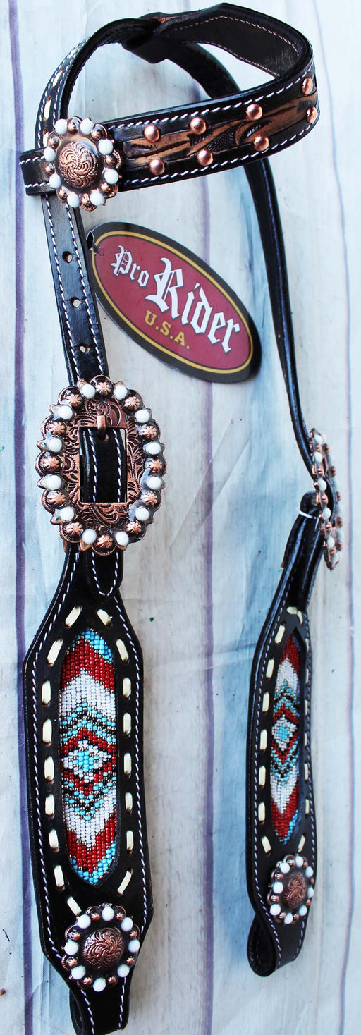 Horse Show Bridle Western Leather Headstall Barrel Racing Tack Beaded 7991HA