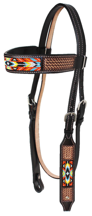 Horse Show Bridle Western Leather Western Basket Weave Tooled Leather Beaded Bridle Breast Collar Tack 79FK01B