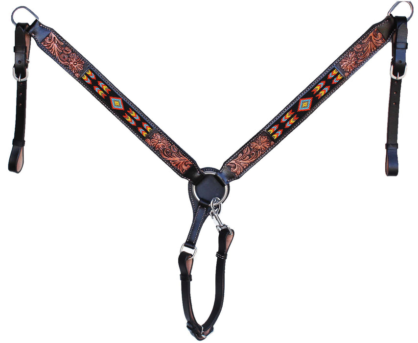 Horse Show Bridle Western Leather Western Antique Floral Tooled Leather Beaded Bridle Breast Collar Tack 79FK02B
