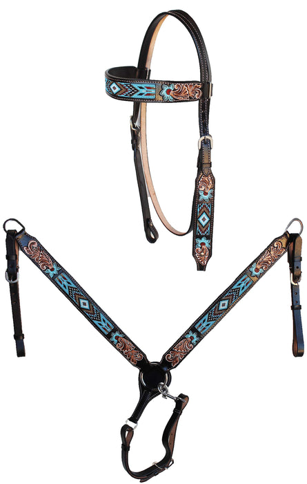 Horse Show Bridle Western Leather Western Basket Weave Tooled Leather Beaded Bridle Breast Collar Tack 79TacksetBeaded
