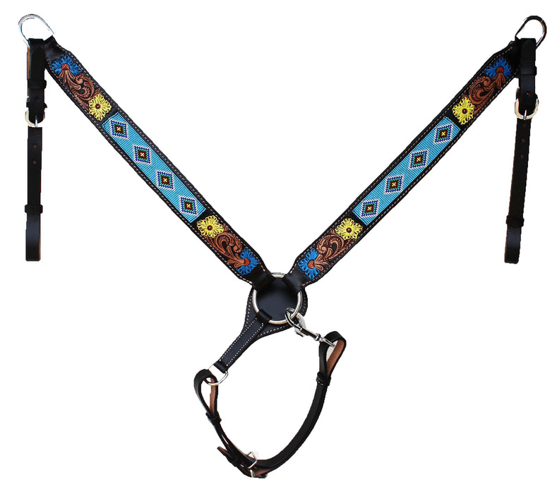 Horse Show Bridle Western Leather Western Antique Floral Tooled Leather Beaded Bridle Breast Collar Tack 79FK05B