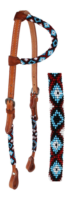 Horse Show Bridle Western Leather Headstall Beaded 79RT02