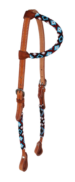 Horse Show Bridle Western Leather Headstall Beaded 79RT02