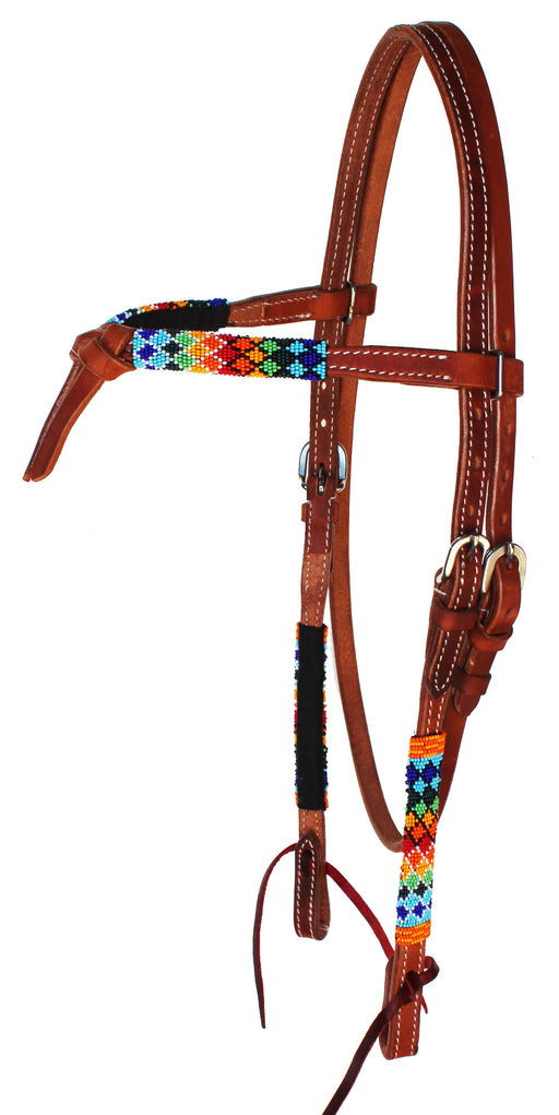 Horse Show Bridle Western Leather Headstall Beaded Futurity Knot 79RT04