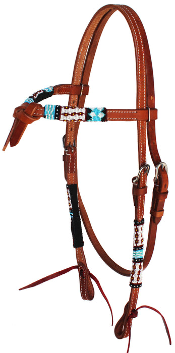 Horse Show Bridle Western Leather Headstall Beaded Reins 79RT05