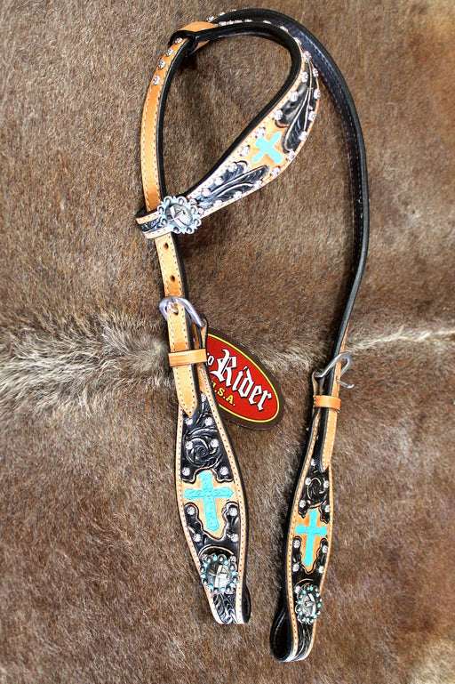 Horse Show Tack Bridle Western Leather Headstall Turquoise 80137H