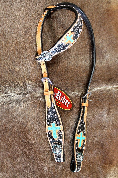 Horse Show Tack Bridle Western Leather Headstall Turquoise 80137H