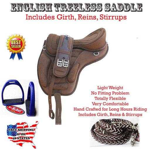 English Horse Professional Equine Synthetic Treeless Saddle Stirrups 80201BR