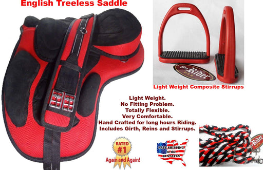 English Horse Professional Equine Synthetic Treeless Saddle Stirrups 80201RD