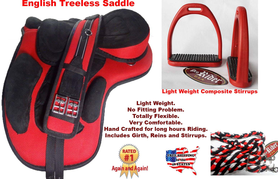 English Horse Professional Equine Synthetic Treeless Saddle Stirrups 80201RD