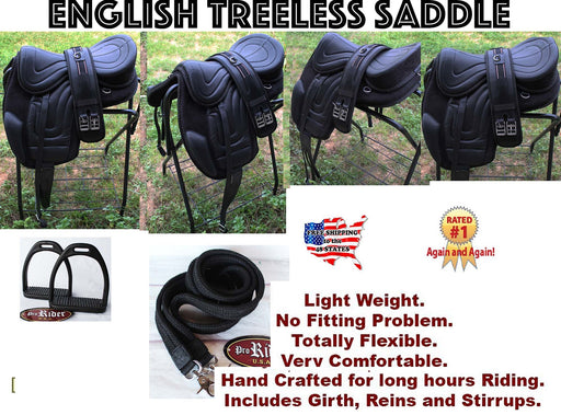 16" English Horse Polo Synthetic Treeless Saddle Stirrups 80202BK