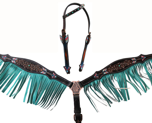 Pro Rider Western Leather Horse One Ear Headstall w/ Breast Colllar 80236A